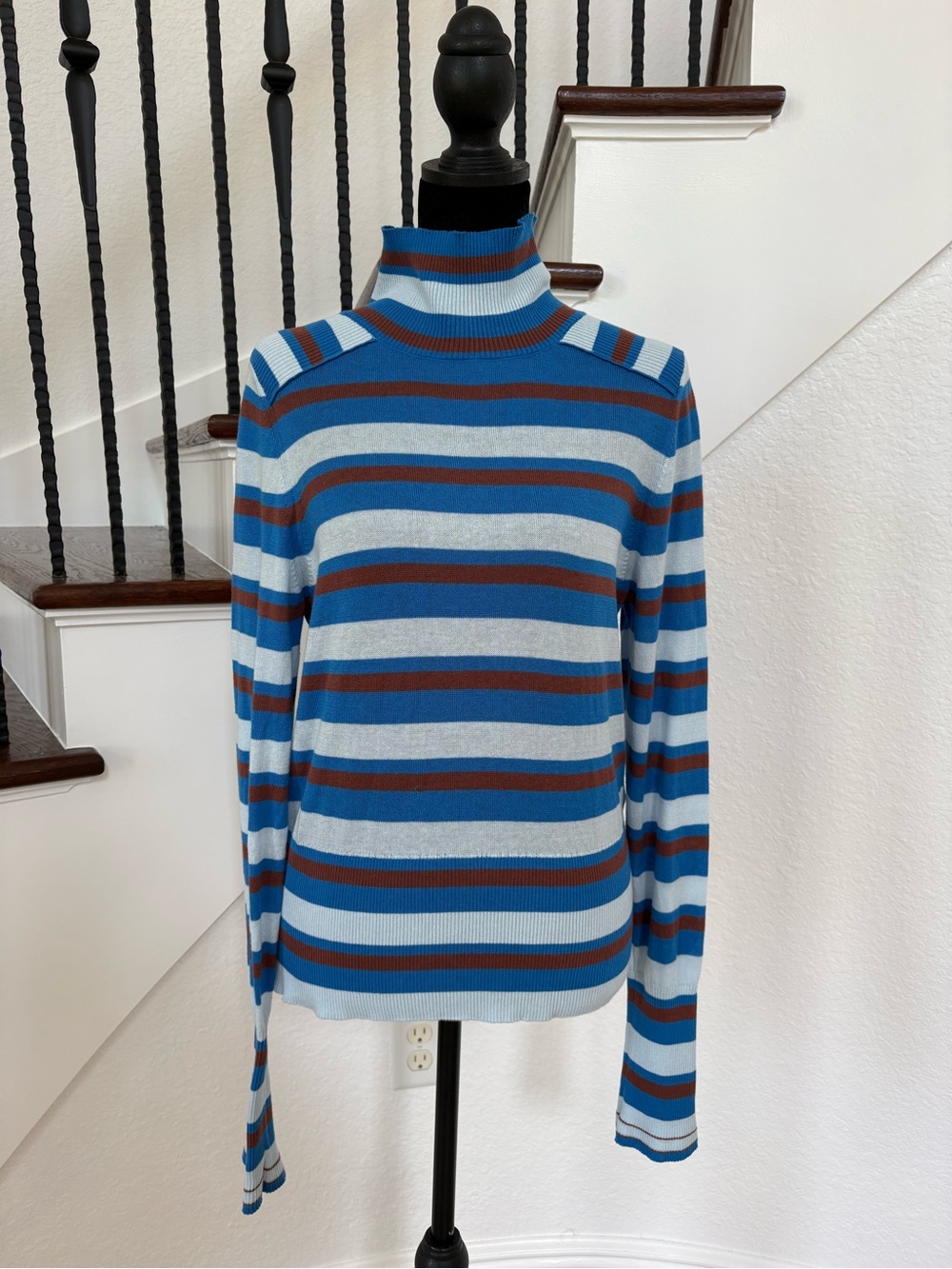 Free People Striped Cowl-Neck Sweater in Light Blue, Blue & Brown